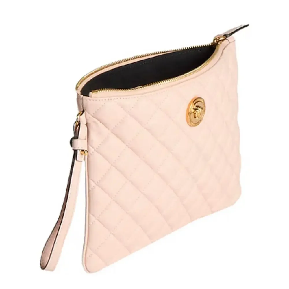 NWT Versace Medusa Clutch Quilted Leather Light Pink Pouch Wristlet 10